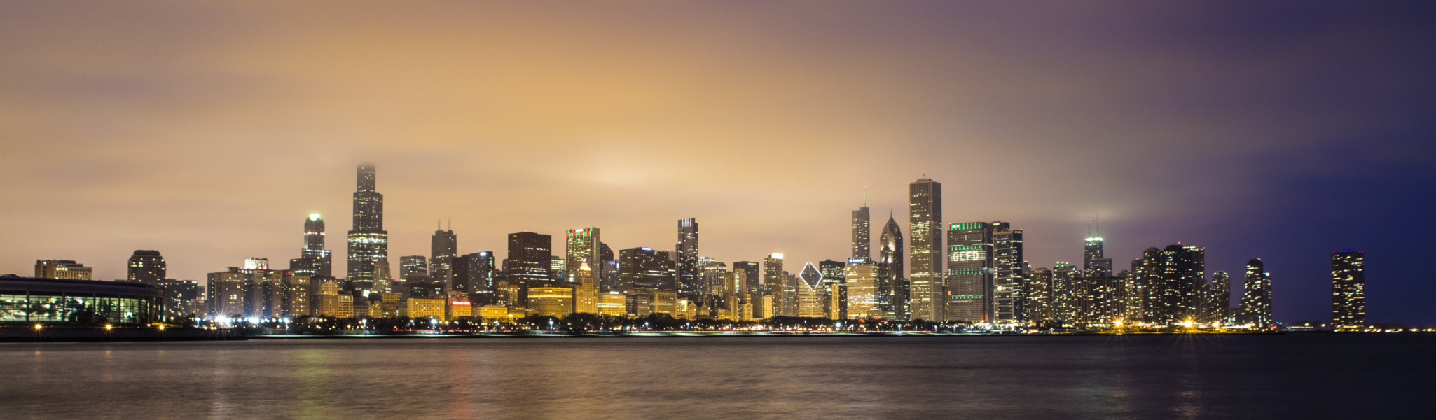 Chicago city skyline at dusk