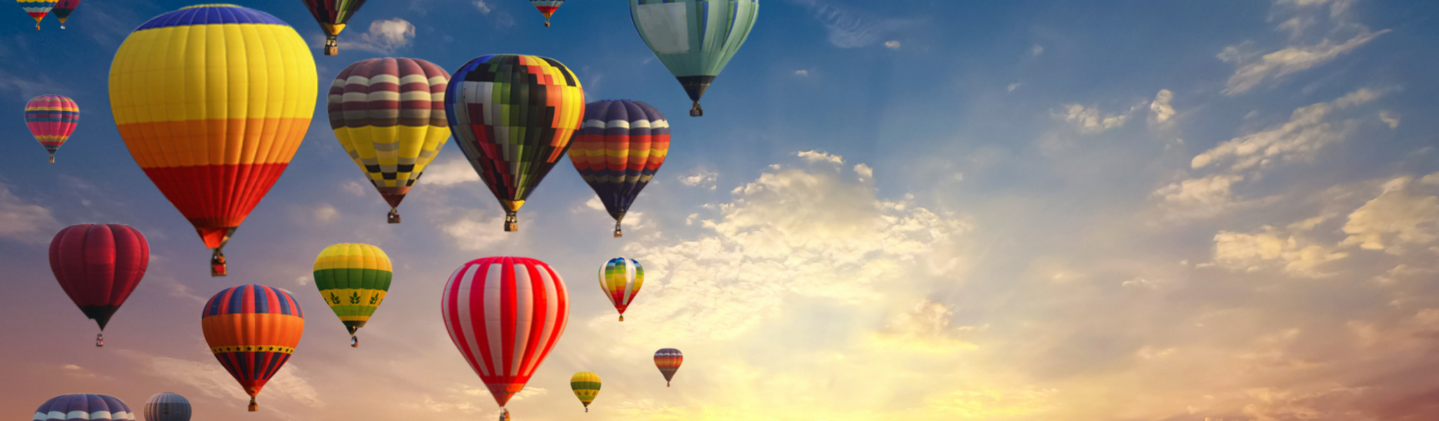 Hot air balloons flying over sunset, Albuquerque Balloon Fiesta