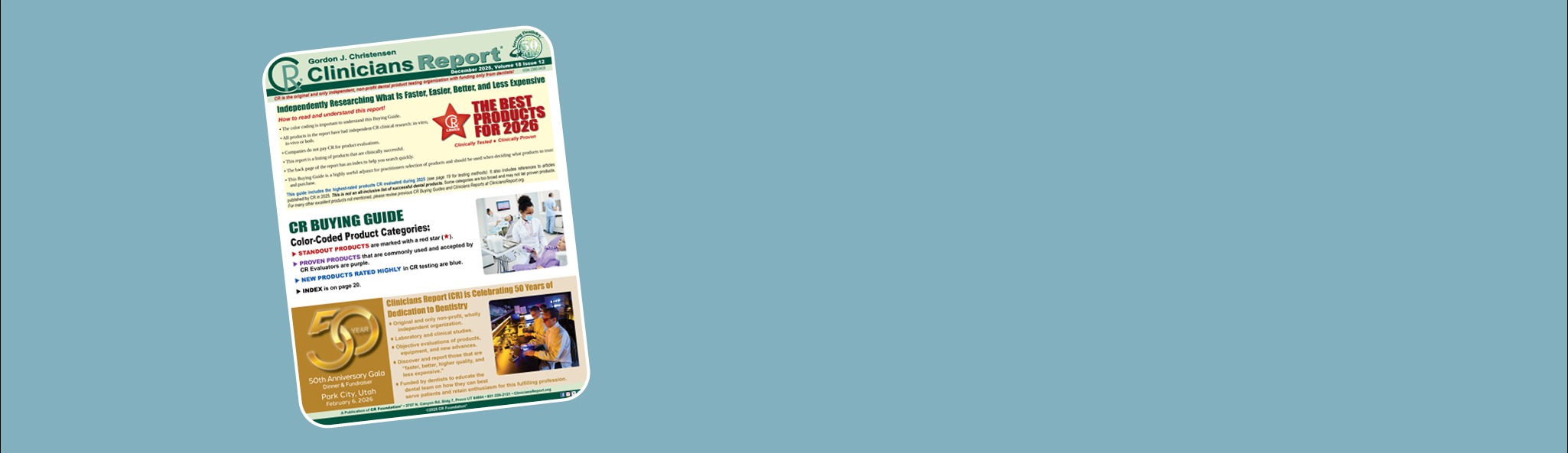 Front page of the CR Buying Guide, Clinicians Report December 2025